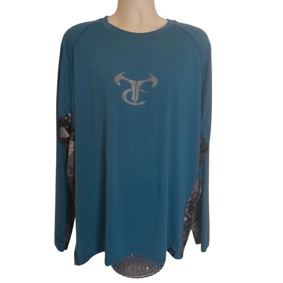 True Timber Men's 3X Teal and Camouflage Pullover Fishing Shirt - Picture 1 of 7